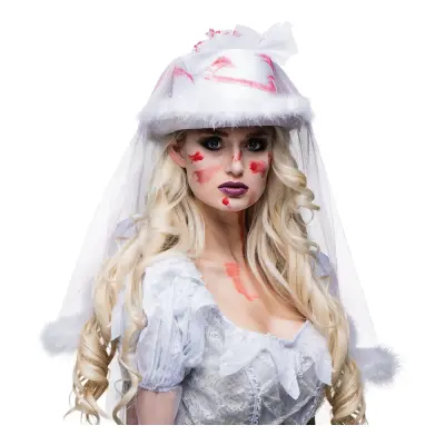 Blodig Vit Hatt med Slöja - One size