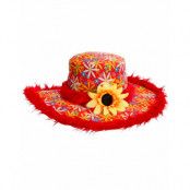 Blommönstrad Röd Hatt med Blomma