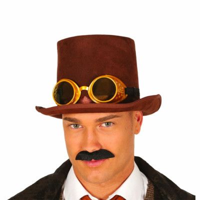 Brun Hög Hatt Steam Punk - One size