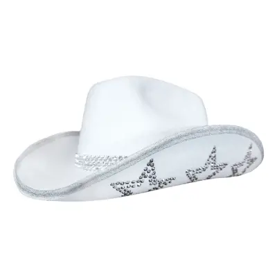 Cowboyhatt med Strass Stjärnor Vit - One size