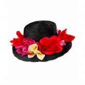 Fin Svart Hatt Dekorerad med Blommor