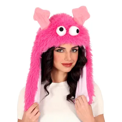 Hatt Fluffigt Monster Rosa - One size