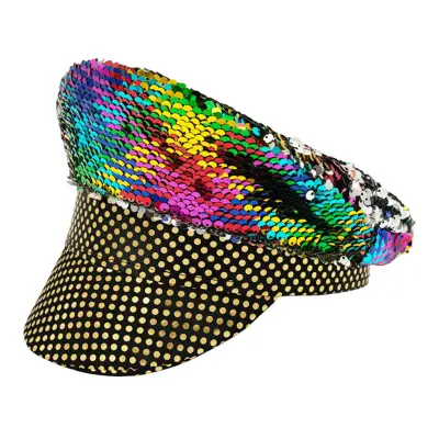 Kaptenshatt med Paljetter Regnbåge - One size