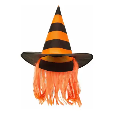 Orange Randig Häxhatt med Hår för Barn - One size