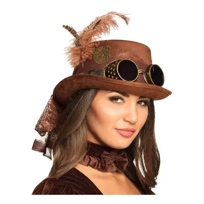 Steampunk Hatt Brun med Pilotglasögon - One size