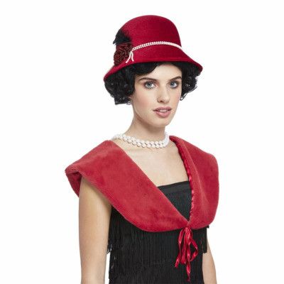 Röd 20-tals Hatt&Fuskpäls - One size