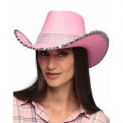 Rosa Cowboyhatt med Silver Paljetter