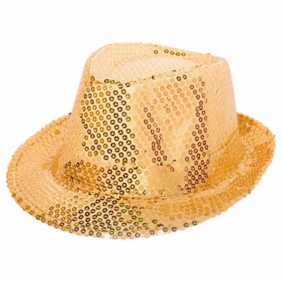 Trilby hatt i guld med glitter