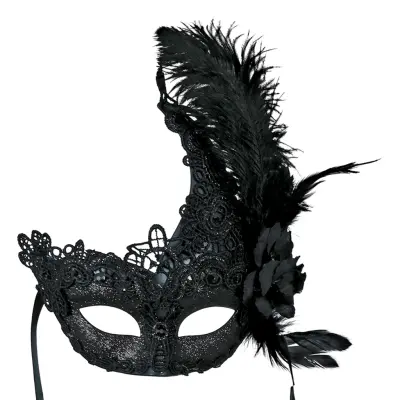 Ögonmask Svart med Fjädrar - One size