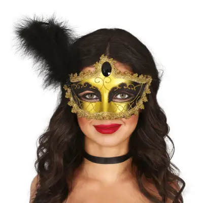 Ögonmask Svart/Guld med Fjäder - One size