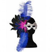 Brazilian-mask - silverfärgad ögonmask med blå fjädrar
