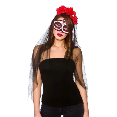 Day of the Dead Deluxe Mask med Slöja - One size