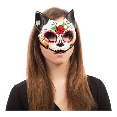 Day of the Dead Katt Halvmask
