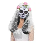Day of the Dead Mask med Slöja Vit - One size