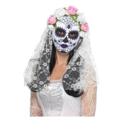 Day of the Dead Mask med Slöja Vit - One size