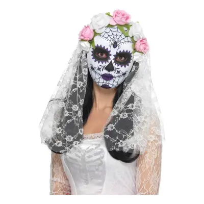 Day of the Dead Mask med Slöja Vit - One size