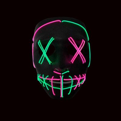 El Wire Nightmare LED Mask - Grön/Rosa