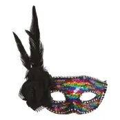 Flerfärgad Ansiktsmask med Fjäder