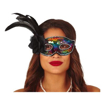 Flerfärgad Ansiktsmask med Fjäder