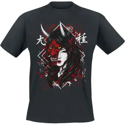Humortröja - Fun T-shirt - Half Mask Geisha - M 3XL - för Herr - svart