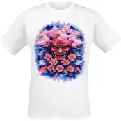 Humortröja - Fun T-shirt - Oni Mask - Flower - M 3XL - för Herr - vit