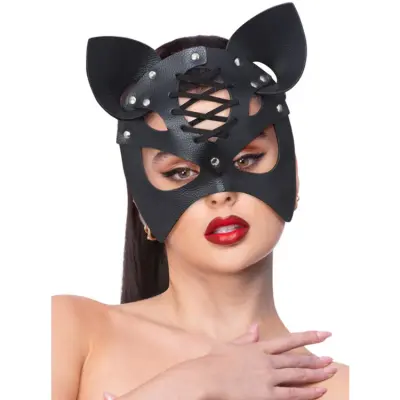 Kattmask Läder Svart