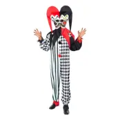 Läskig Two-Face Gycklare Röd/Svart Maskeraddräkt - Medium