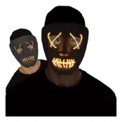 El Wire Stitches Svart/Gul LED Mask - One size