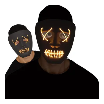 El Wire Stitches Svart/Gul LED Mask - One size