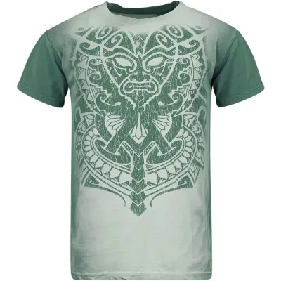 Outer Vision T-shirt - Aztec Mask Tattoo - S 3XL - för Herr - vit/turkos