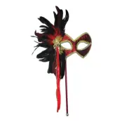 Röd/Guld Mask med Fjädrar - One size