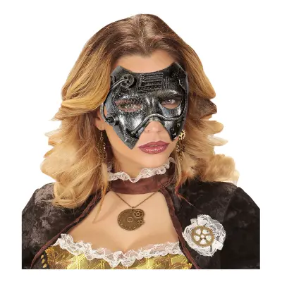 Steampunk Silver/Svart Halvmask - One size