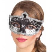 Svart Venetiansk Ögonmask med Glitterdekoration