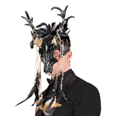 Tjurskalle Svart med Fjädrar Mask - One size