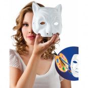 Vit Kattdjurs Mask - Kan Målas!