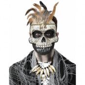 Voodoo Skeleton Mask med fjädrar, ben och band