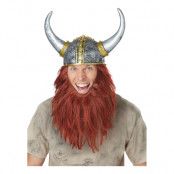 Vikingahjälm och Skägg Rött - One size
