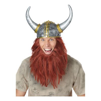 Vikingahjälm och Skägg Rött - One size