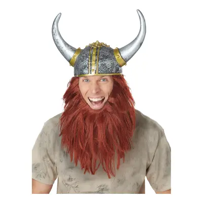 Vikingahjälm och Skägg Rött - One size