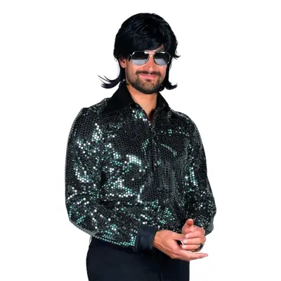 Disco Skjorta Herr Svart/Turkos Deluxe - Small