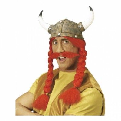 Gaulix Hjälm med Hår och Mustasch - One size