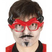 Röda Demon Kostymglasögon med Horn, Mustasch och Skägg