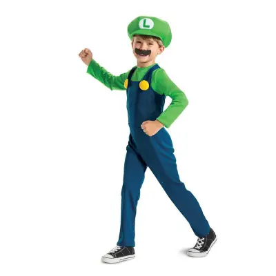 Super Mario Luigi Utklädningskläder S 4-6 år - Super Mario -  Leksaksaffären
