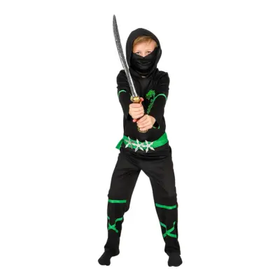 Power Ninja Svart/Grön Barn Maskeraddräkt - Small