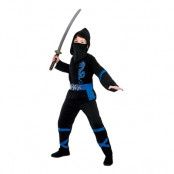 Svart/Blå Power Ninja Barn Maskeraddräkt - X-Large