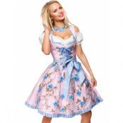 Ljusrosa Dirndl Oktoberfestklänning i Lyxkvalitet med Utformade Blommor på Förkläde