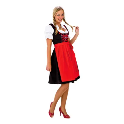Oktoberfest Dirndl Svart/Röd Maskeraddräkt - Medium