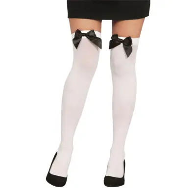 Vita Knästrumpor med Svart Rosett - One size