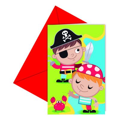 Inbjudningskort Piratbarn - 6-pack