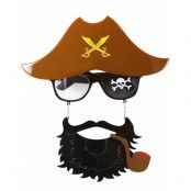 Piratglasögon med Hatt, Skägg och Pipa